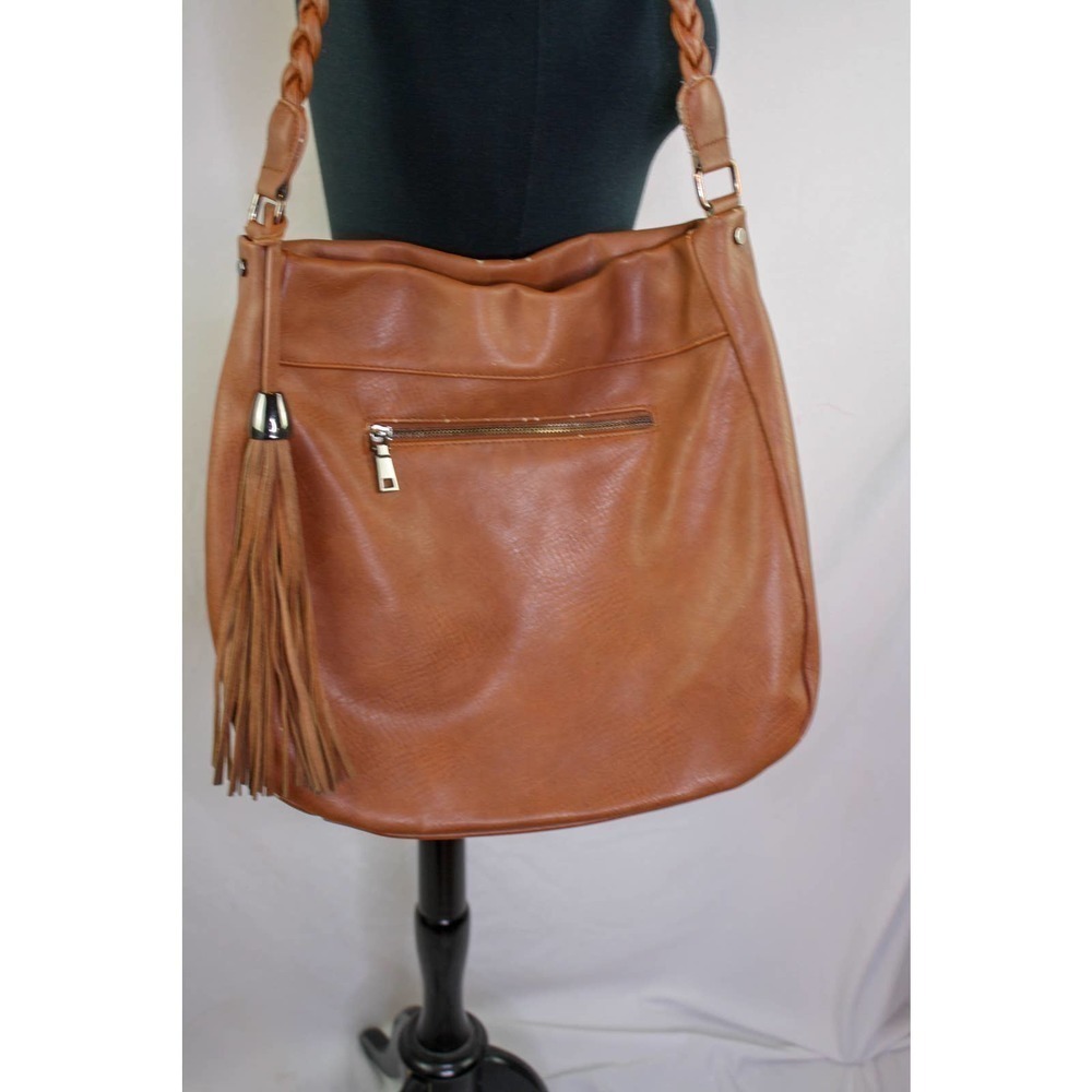 Antik Kraft Braided Handle Hobo Bag Shoulder Bag Purse Brown Faux Leather Tassel - Picture 4 of 8